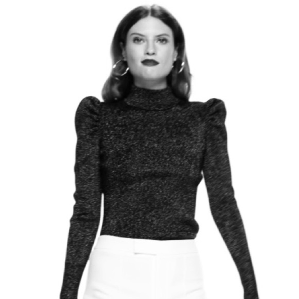 NWT NEW Nine West XXL Black Puff Sleeve Sweater Mock Turtleneck Ribbed Knit CUTE